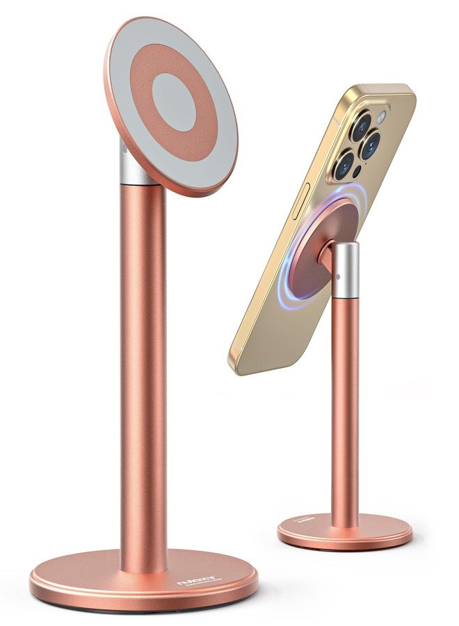 Nulaxy Magnetic Full Aluminum Phone Stand, 360 Rotating Cell Phone Stand for Desk with Metal Ring, Adjustable Phone Holder Compatible with Phone 17 16 15 14 Pro Max and MagSafe Case, Pink - Image 1