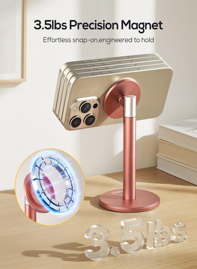 Nulaxy Magnetic Full Aluminum Phone Stand, 360 Rotating Cell Phone Stand for Desk with Metal Ring, Adjustable Phone Holder Compatible with Phone 17 16 15 14 Pro Max and MagSafe Case, Pink - Image 2