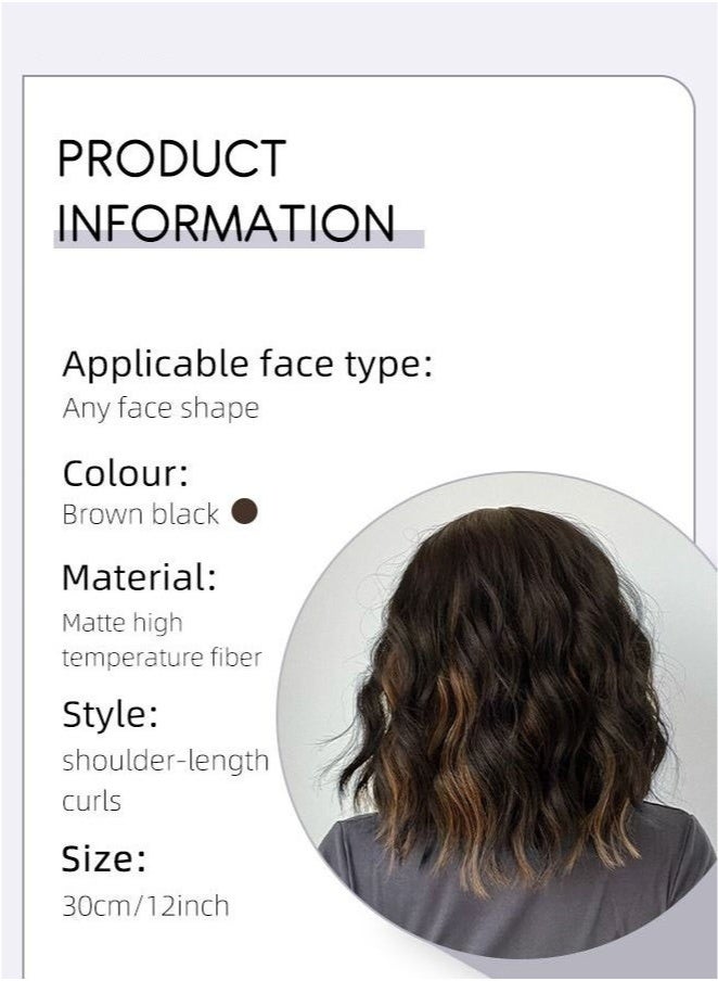 Generic Brown Black Bob Wig with Bangs, Short Hair Wig for Women, Curly Synthetic Natural Heat Resistant Fiber Wigs as Real Hair for Daily Wear, Party, Costume, Cosplay, 30cm (12 inches）  - Image 3