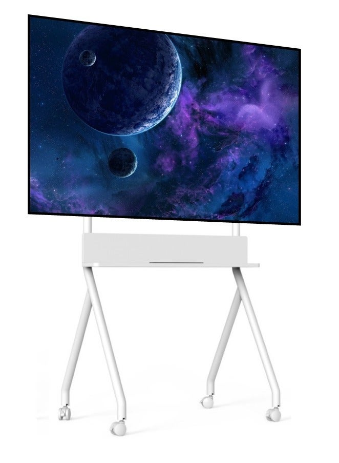 BEETEC Mobile TV Stand for 32–86 Inch Flat Screen TVs, Rolling Cart with Lockable Wheels, Height Adjustable, VESA 600x400mm, Max Load 45kg, Shelf Capacity 10 kg, Cable Management, White | TF-RG8W - Image 1