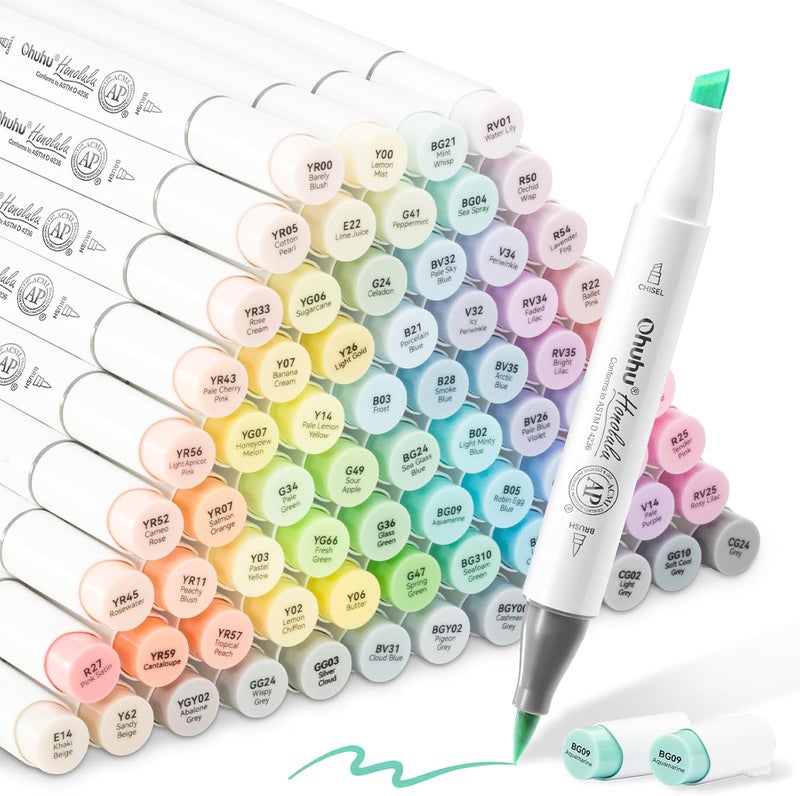 Ohuhu Pastel Markers Brush Tip - 48 Double Tipped Alcohol Markers Set for Artists - Sweetness + Blossoming - Image 1