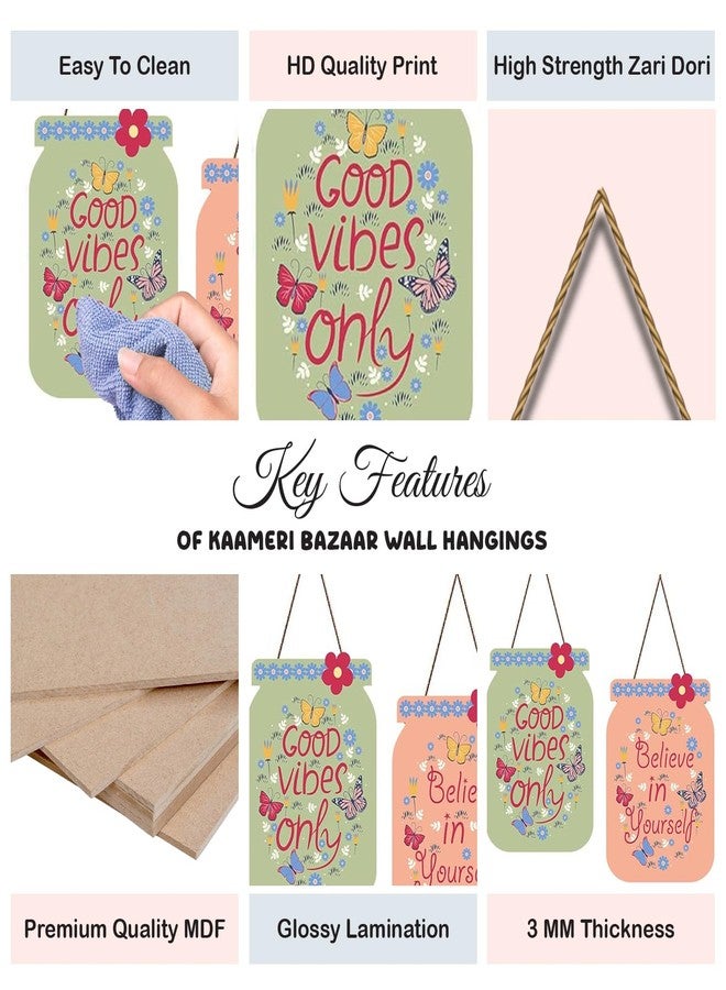 Kaameri Bazaar Good Vibes Quote Decorative Wall Art MDF Wooden Wall Hanger for Living Room | Bedroom | Office | Gift | Wall Hanging For Home Decoration | Home Decor Items .(Set of 2) - Image 2