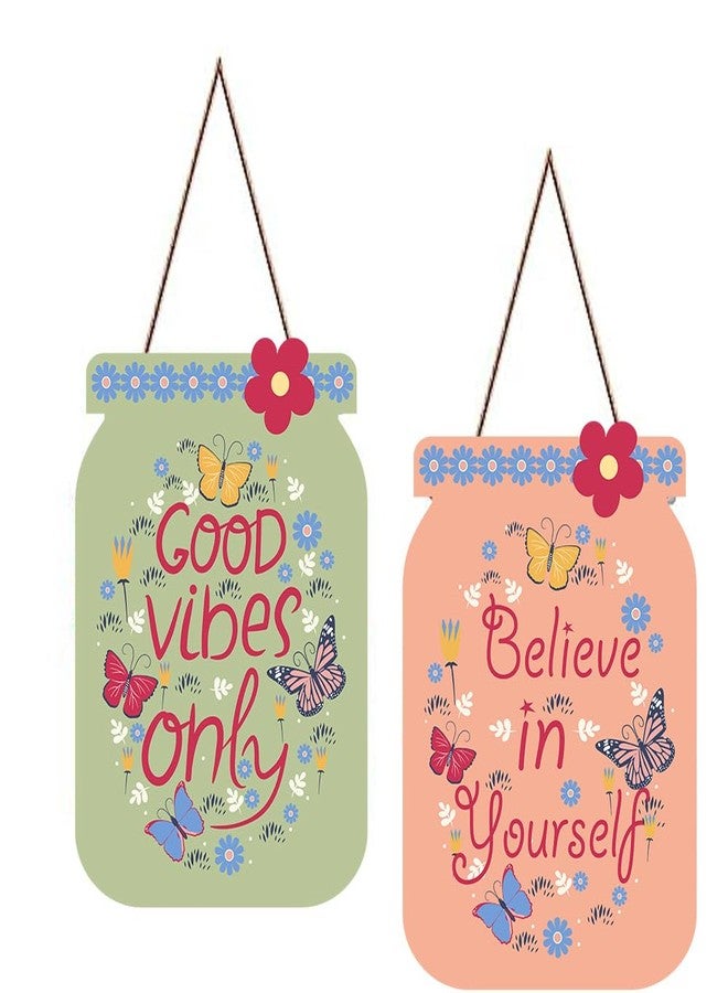 Kaameri Bazaar Good Vibes Quote Decorative Wall Art MDF Wooden Wall Hanger for Living Room | Bedroom | Office | Gift | Wall Hanging For Home Decoration | Home Decor Items .(Set of 2) - Image 1