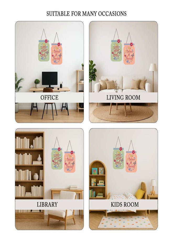 Kaameri Bazaar Good Vibes Quote Decorative Wall Art MDF Wooden Wall Hanger for Living Room | Bedroom | Office | Gift | Wall Hanging For Home Decoration | Home Decor Items .(Set of 2) - Image 4