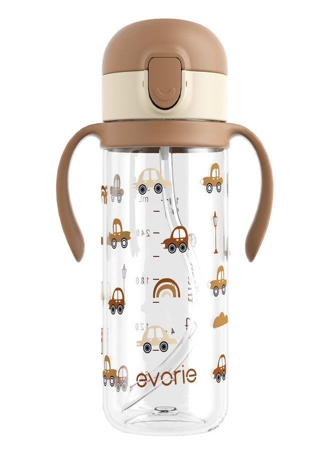 Evorie Tritan Spill Proof Toddler Straw Sippy Cup, 10 oz for Baby and Toddlers 1-3 Years Old, No Spill Straw Water Bottle with Removable Handles, Ideal for School, BPA-Free, Choco Car (New) - Image 1