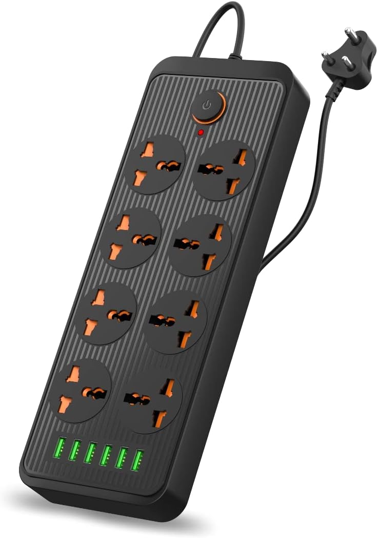 Portronics Power Plate 7 with 6 USB Port + 8 Power Sockets Smart Electric Universal Extension Board Multi Plug with 2500W, 3Mtr Cord Length, 2.1A USB Output(Black), 250 Volts - Image 1
