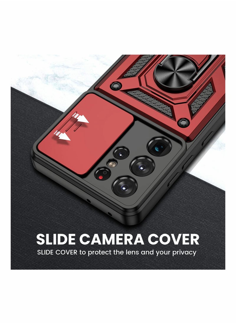 Excefore - Phone Case Compatible for Galaxy S21 Ultra Case with S21 Ultra 5G Kickstand Case with Slide Camera Cover Built-in 360° Rotate Ring Stand Magnetic Cover Case for S21 Ultra 6.8 Inch - Image 1