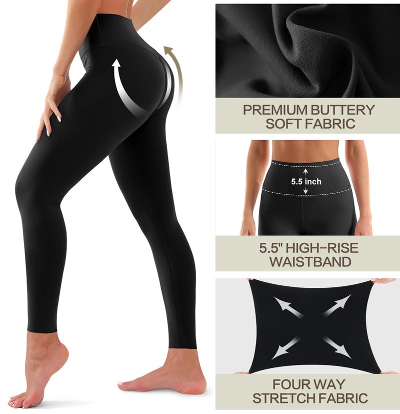 Laite Hebe 3 Pack Leggings for Women-No See-Through High Waisted Tummy Control Yoga Pants Workout Running Legging Large-X-Large - Image 5