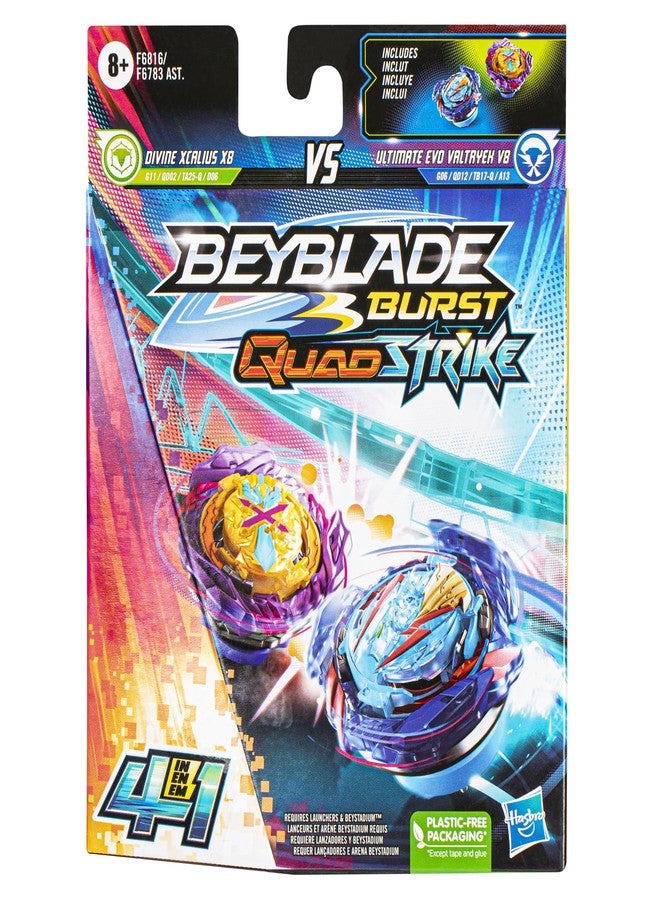 Beyblade Burst QuadStrike Ultimate Evo Valtryek V8 and Divine Xcalius X8 Spinning Top Dual Pack, 2 Battling Game Top Toy for Kids Ages 8 and Up - Image 4