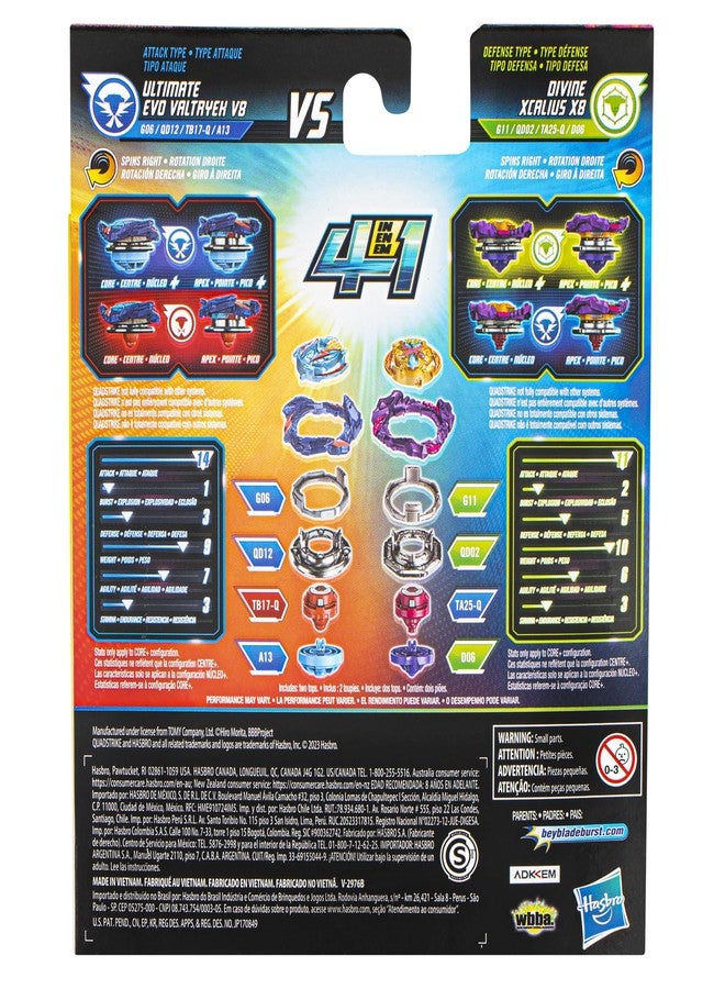 Beyblade Burst QuadStrike Ultimate Evo Valtryek V8 and Divine Xcalius X8 Spinning Top Dual Pack, 2 Battling Game Top Toy for Kids Ages 8 and Up - Image 5