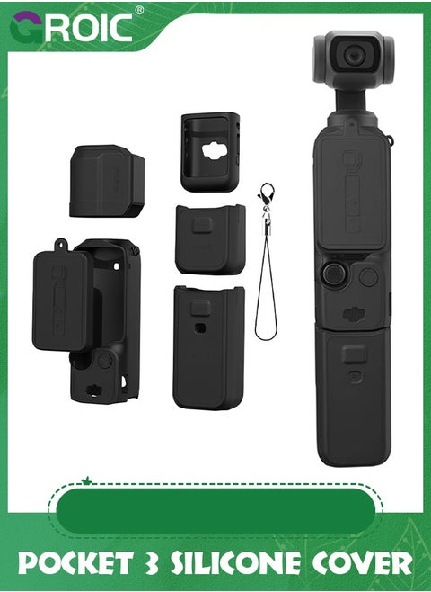 Black Pocket 3 Silicone Cover, Protective Case Lens Protector Scratch-Resistant Sleeve Skin Compatible with DJI OSMO Pocket 3 Creator Combo Accessories