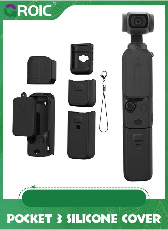 GROIC Black Pocket 3 Silicone Cover, Protective Case Lens Protector Scratch-Resistant Sleeve Skin Compatible with DJI OSMO Pocket 3 Creator Combo Accessories  - Image 1