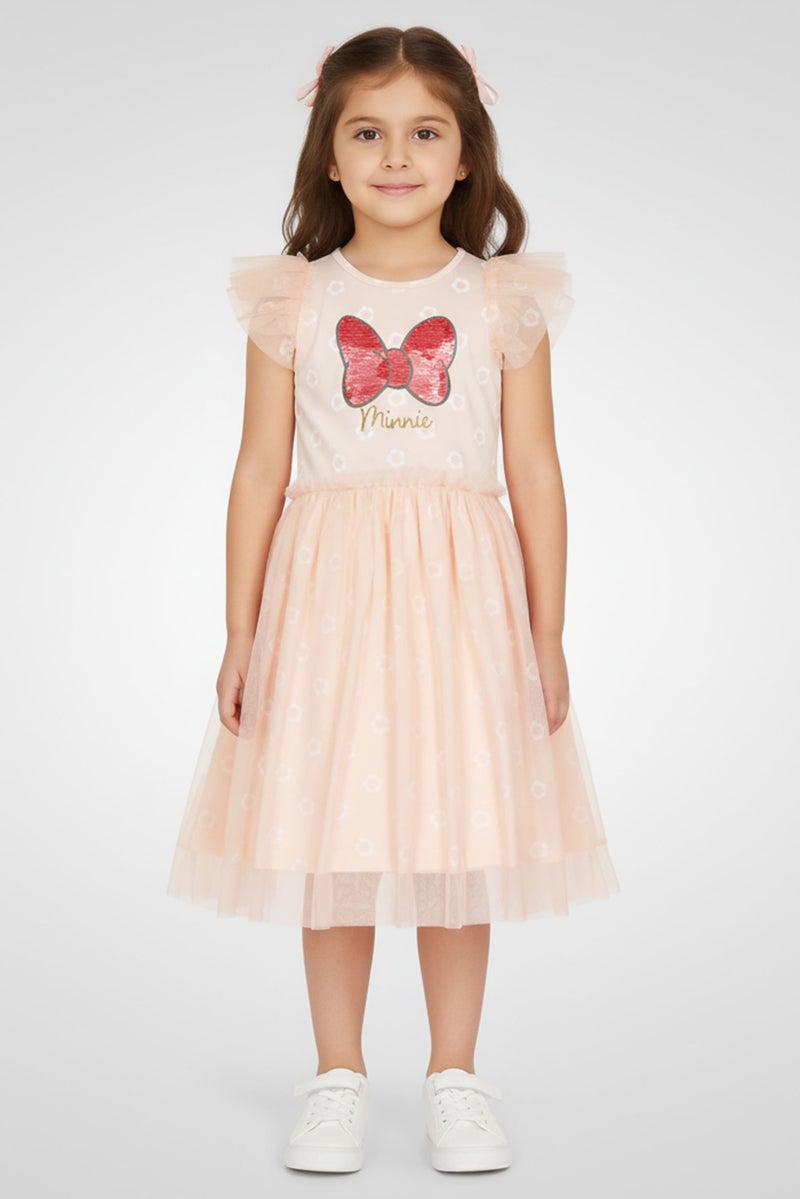 Disney Toddlers Girl Short Sleeve Mickey And Friends Dress, Light Pink - Image 1