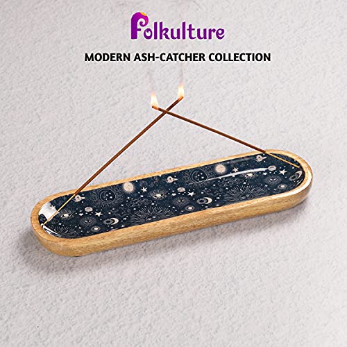 Folkulture Incense Holder or Incense Burner, Incense Holder for Sticks or Wooden Incense Tray for Sticks, Modern Insence-Stick Holder, Ash Catcher, Mango Wood, Set of 2, Blue and Green Agate - Image 5