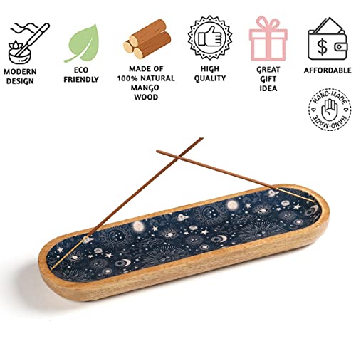 Folkulture Incense Holder or Incense Burner, Incense Holder for Sticks or Wooden Incense Tray for Sticks, Modern Insence-Stick Holder, Ash Catcher, Mango Wood, Set of 2, Blue and Green Agate - Image 4