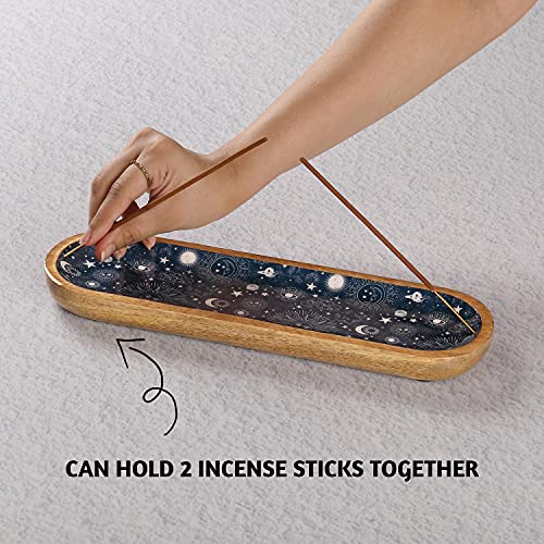 Folkulture Incense Holder or Incense Burner, Incense Holder for Sticks or Wooden Incense Tray for Sticks, Modern Insence-Stick Holder, Ash Catcher, Mango Wood, Set of 2, Blue and Green Agate - Image 2
