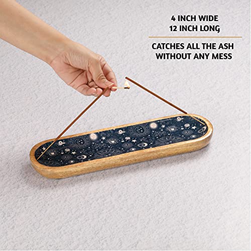 Folkulture Incense Holder or Incense Burner, Incense Holder for Sticks or Wooden Incense Tray for Sticks, Modern Insence-Stick Holder, Ash Catcher, Mango Wood, Set of 2, Blue and Green Agate - Image 3