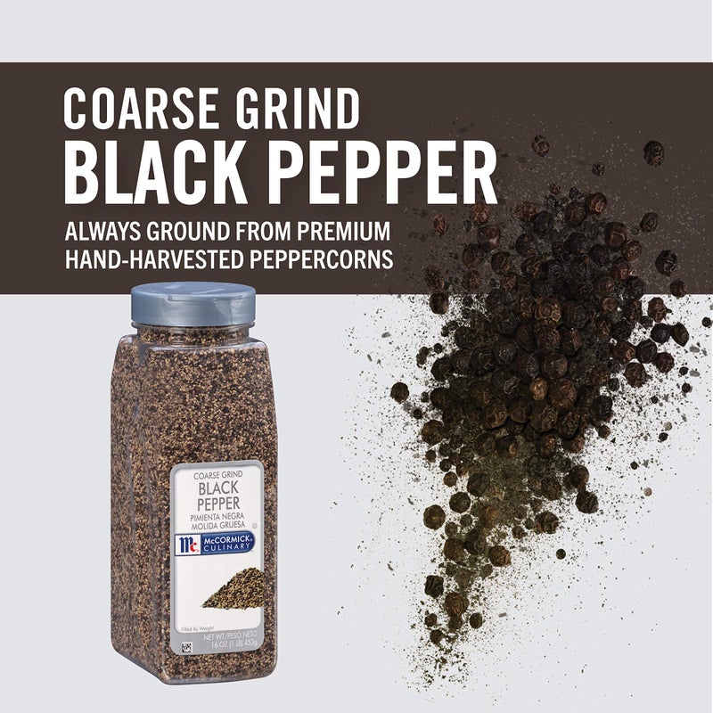 McCormick Culinary Coarse Grind Black Pepper, 16 oz - One 16 Ounce Container of Coarse Ground Black Pepper Sourced for Chefs for Sharp, Woody Flavors for Grilling and Cooking - Image 5