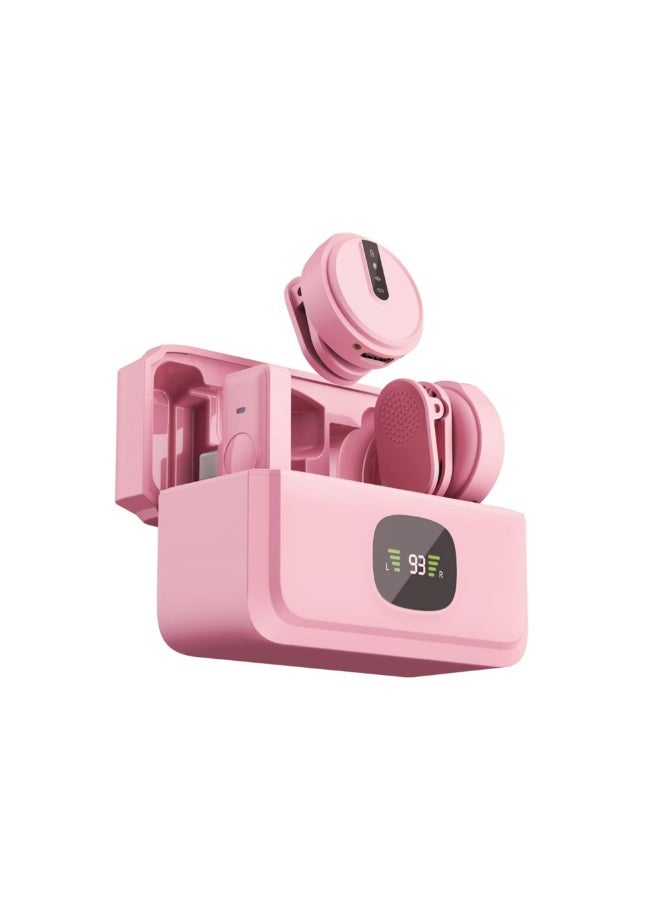 GREEN LION GLM Wireless Microphone Lite with Environmental Noise Cancellation, ×2 Microphones, One Receiver, Up to 7 Hours Working Duration, 360° Pick Up, Compact & Portable, Up to 20m Transmission Distance, USB-C Interface, 4 Times Charging Case Time - Pink - Image 1