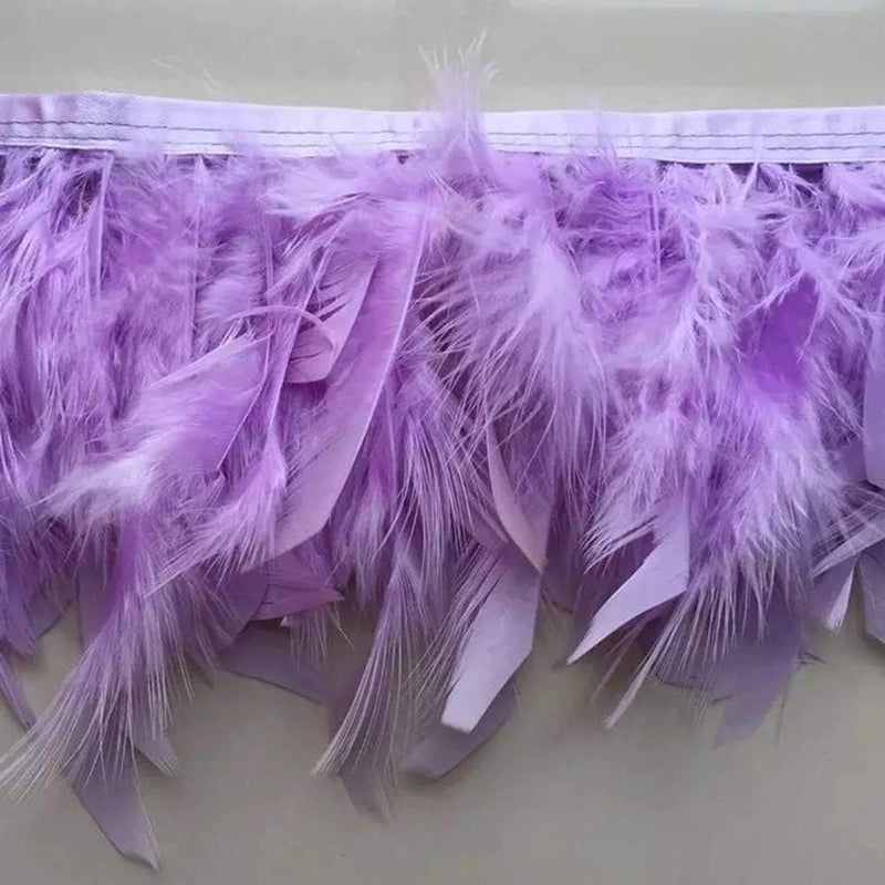 Sowder Turkey Feathers Trim Fringe for Party Wedding Dress Sewing Crafts Costumes Decoration Pack of 2 Yards (Lavender) - Image 1
