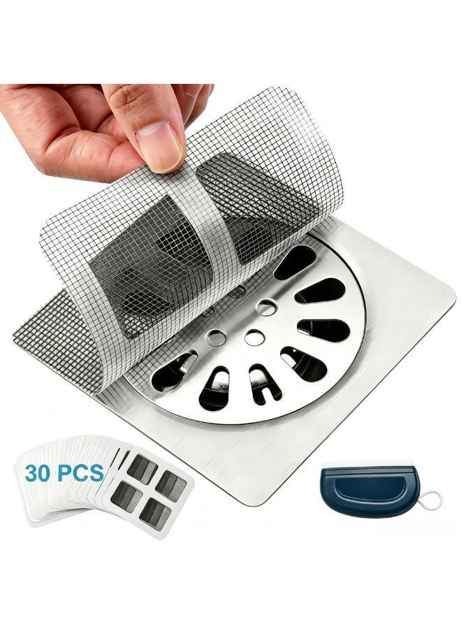 Disposable Hair Drain Stickers, 30 Pcs Shower Drain Mesh Stickers, Floor Drain Filter Screen, Drain Cover for Bathroom, Bathtub, Kitchen, Laundry - Image 1