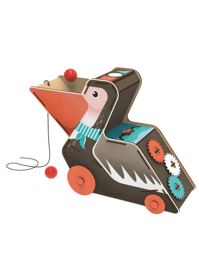 Webby 4 in 1 Wooden Activity Pull Along Toy Game | Early Development | Hungry Pelican Game | Color & Shape Recognition Toy for Kids