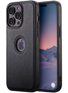 Generic iPhone 15 Pro Max Case, Vegan Leather Protective Case for iPhone 15 Pro Max 6.7", Luxury, Elegant and Beautiful Design Cover, Non-Slip Vintage Looking Perfect Stitching Leather Case (Black)  - Image 1