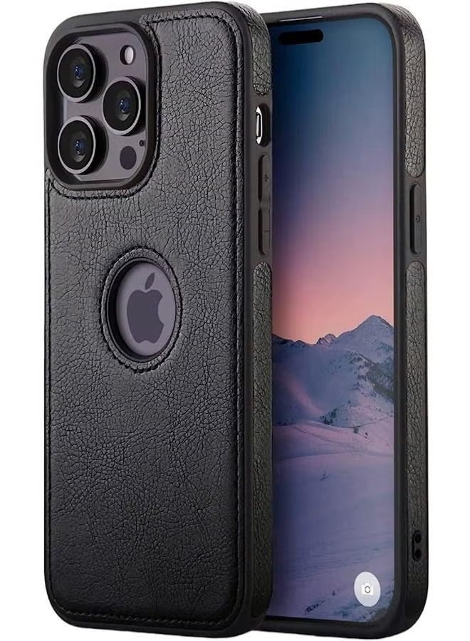 iPhone 15 Pro Max Case, Vegan Leather Protective Case for iPhone 15 Pro Max 6.7", Luxury, Elegant and Beautiful Design Cover, Non-Slip Vintage Looking Perfect Stitching Leather Case (Black) - Image 1