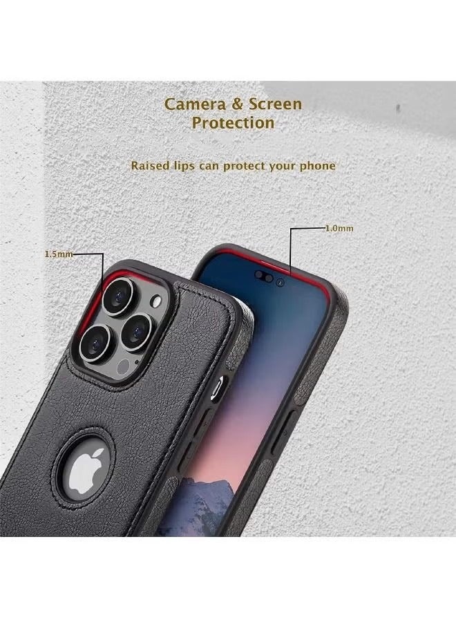 iPhone 15 Pro Max Case, Vegan Leather Protective Case for iPhone 15 Pro Max 6.7", Luxury, Elegant and Beautiful Design Cover, Non-Slip Vintage Looking Perfect Stitching Leather Case (Black) - Image 5