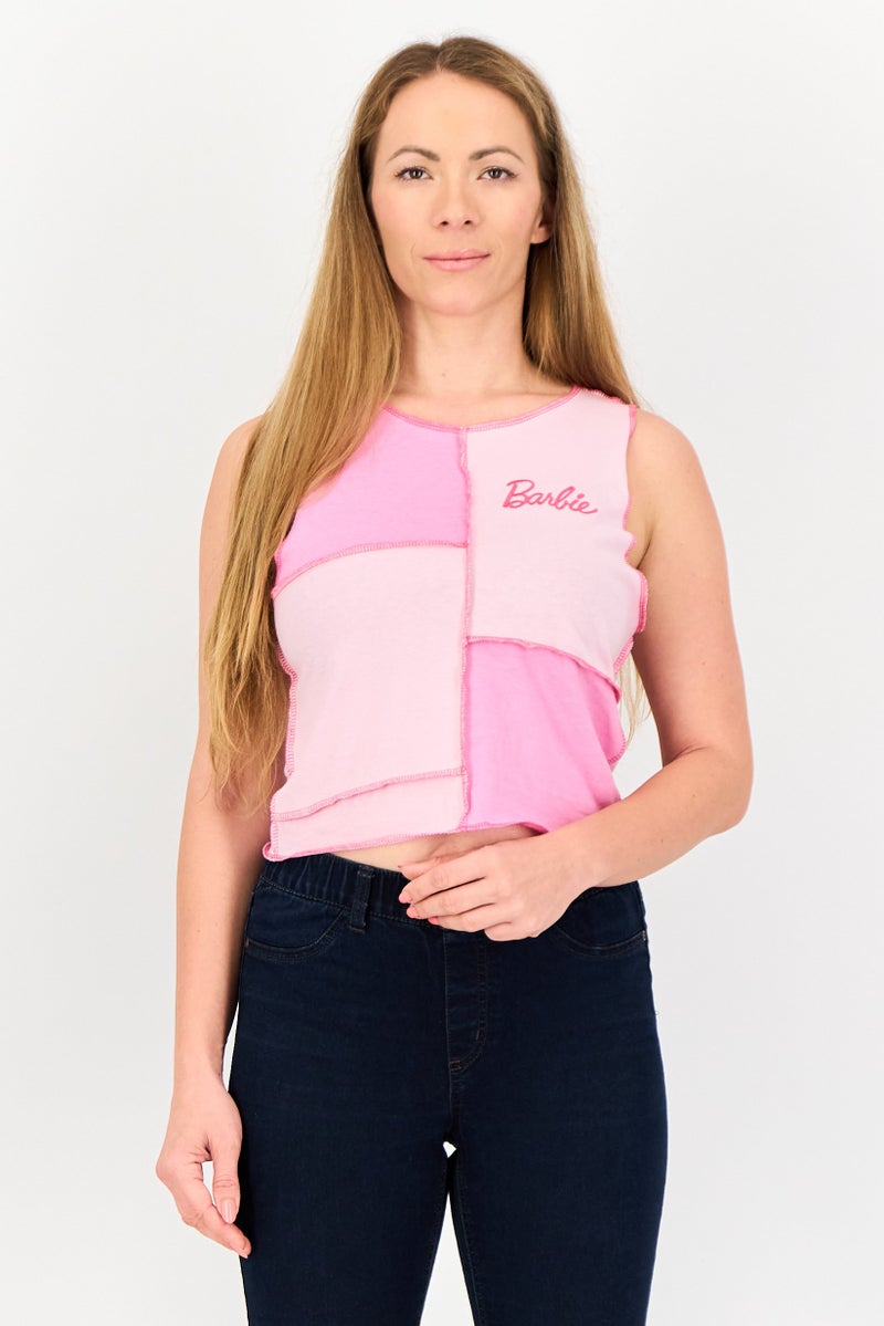 Lefties Barbie x Lefties Women Crew Neck Sleeveless Embroidered Logo Top, Pink - Image 1