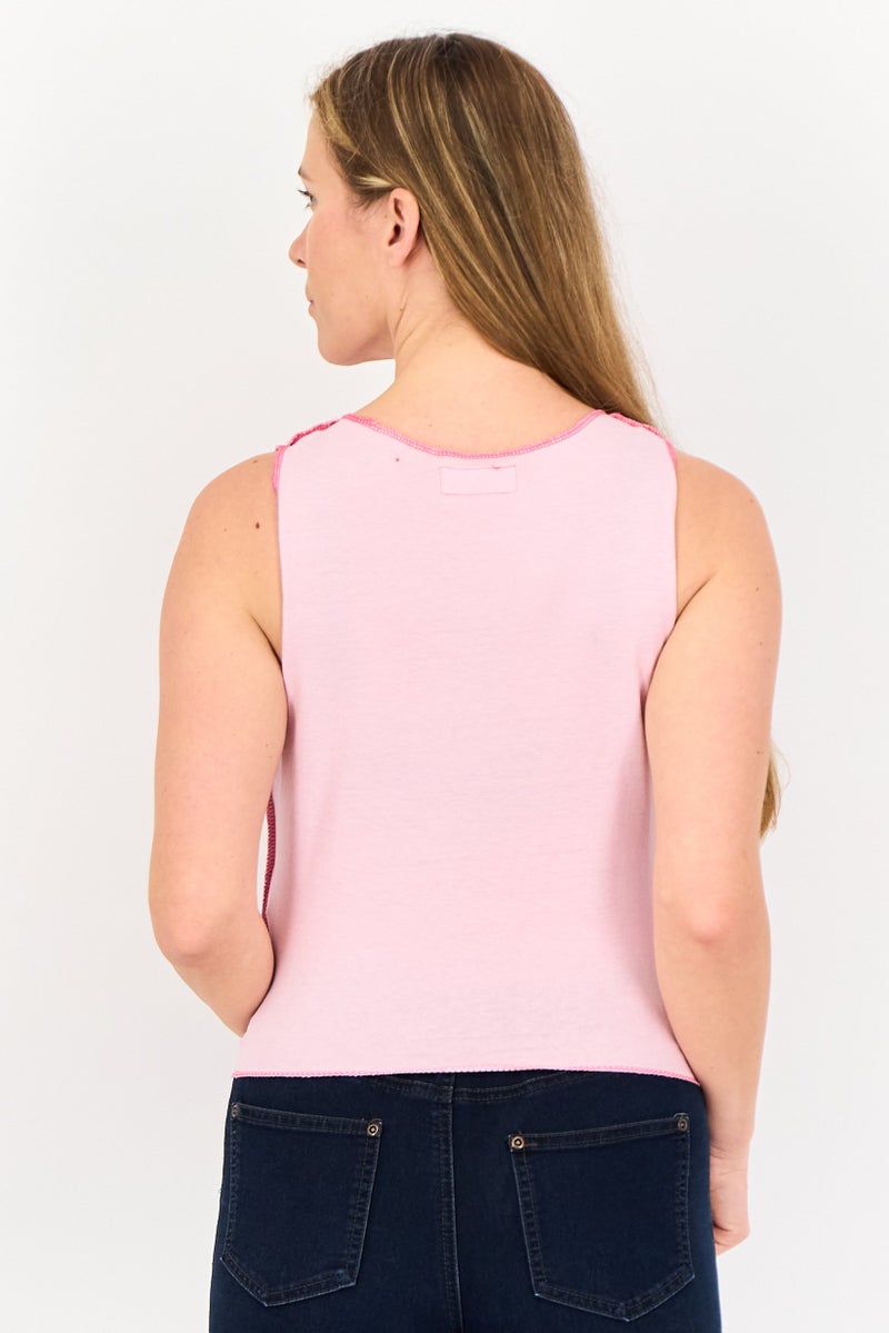 Lefties Barbie x Lefties Women Crew Neck Sleeveless Embroidered Logo Top, Pink - Image 3