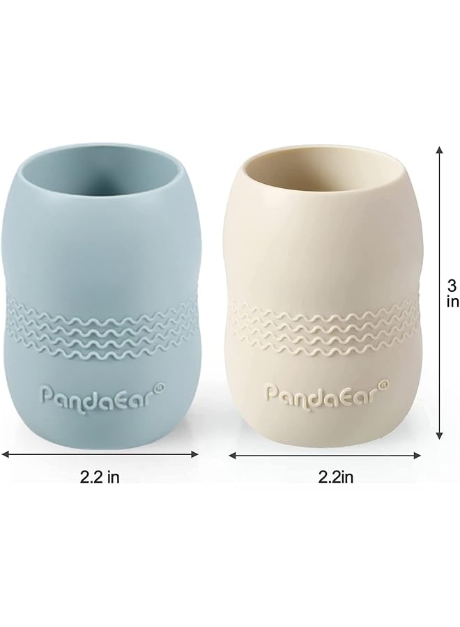 PandaEar Silicone Baby Feeding Set2 Divided Suction Plate + 2 Suction Bowl + 2 Tiny Cup With 2 SpoonsBaby Led Weaning Supplies Self Feeding Utensils (Blue White) - Image 5