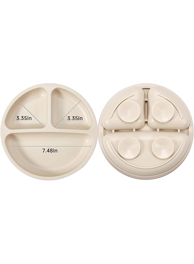 PandaEar Silicone Baby Feeding Set2 Divided Suction Plate + 2 Suction Bowl + 2 Tiny Cup With 2 SpoonsBaby Led Weaning Supplies Self Feeding Utensils (Blue White) - Image 4