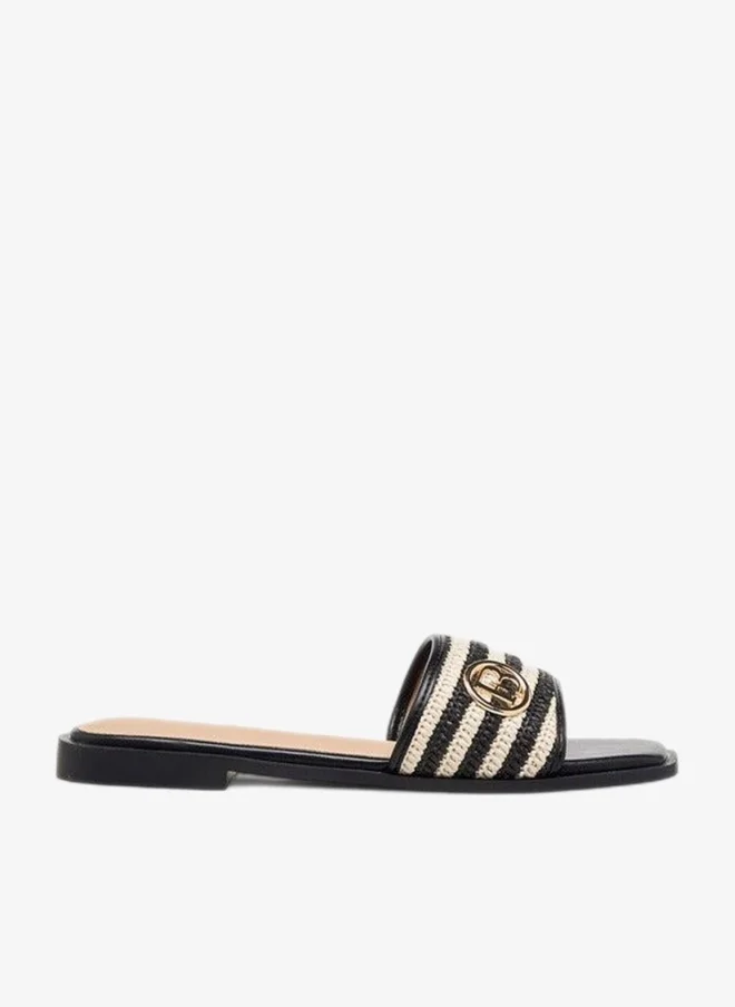Flora Bella Textured Slip-On Flat Sandals With Metal Accent
