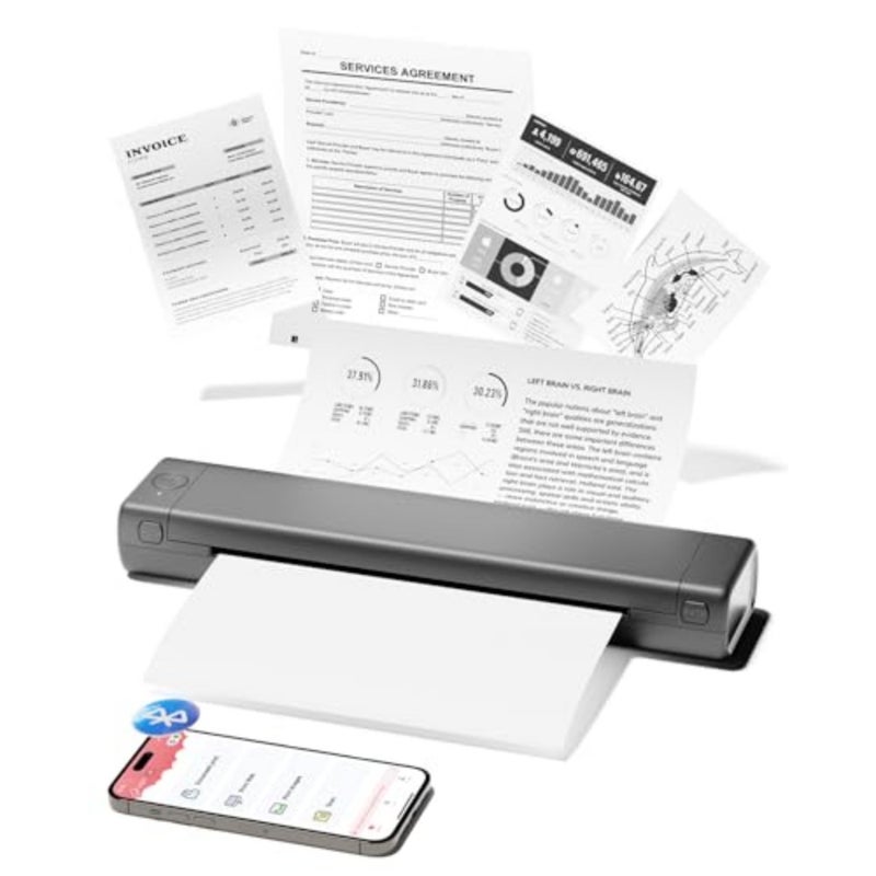 M08F A4 Portable Thermal Printer, Supports 8.26"x11.69" A4 Thermal Paper, Wireless Mobile Travel Printers for Car and Office, Bluetooth Printer Compatible with Phone and Laptop - Image 1