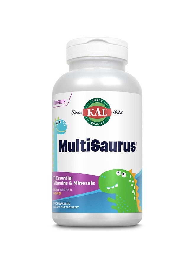 KAL MultiSaurus Kids Chewable Multivitamins, 11 Essential Vitamins and Minerals for Kids, Berry, Grape, Orange Chewables, Gluten and Fructose Free, 180 Servings, 180 Dinosaur-Shaped Chewables - Image 1