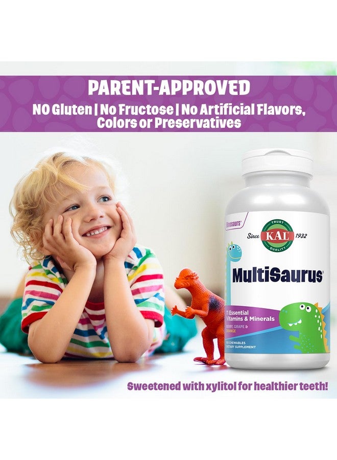 KAL MultiSaurus Kids Chewable Multivitamins, 11 Essential Vitamins and Minerals for Kids, Berry, Grape, Orange Chewables, Gluten and Fructose Free, 180 Servings, 180 Dinosaur-Shaped Chewables - Image 4