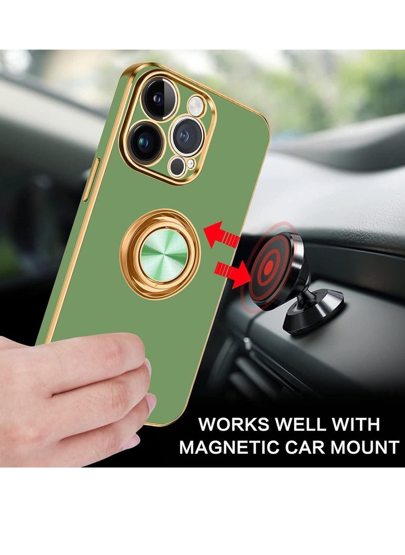 Raxoom iPhone 15 Pro Max Soft Silicon Shockproof Luxury Gold Lining Case Rotatable Magnetic Ring Holder Kickstand Cover Full Camera Protection for iPhone 15 Pro Max (iPhone 15 Pro Max, Matcha Green) - Image 3