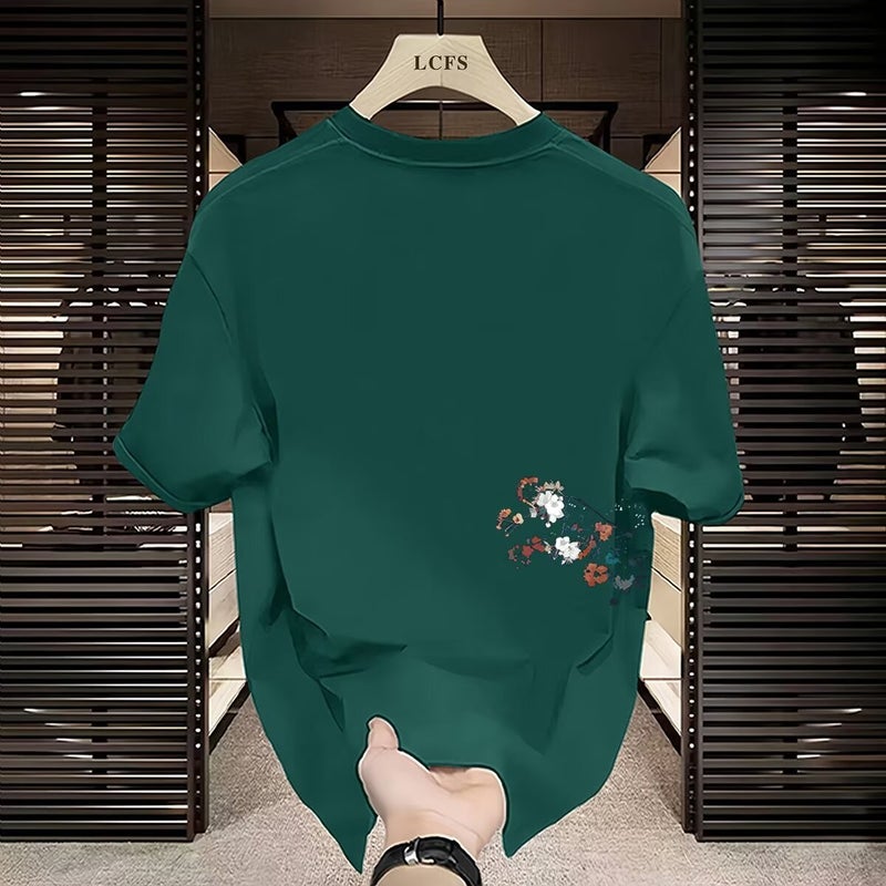 Teenager Heavy Short-Sleeved T-Shirt National Style New Fashion Breathable Casual All-Match Round Neck Design Loose Short-Sleeved Daily - Image 1