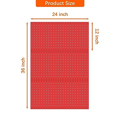 TORACK 3 PCS Metal Pegboard Panels(12x24 inch) for Wall Garage Tools Storage Pegboard System for Workbench, Modular Peg Board Tool Organizer Board Kit(Pack of 3, Red) - Image 3
