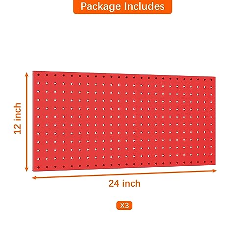 TORACK 3 PCS Metal Pegboard Panels(12x24 inch) for Wall Garage Tools Storage Pegboard System for Workbench, Modular Peg Board Tool Organizer Board Kit(Pack of 3, Red) - Image 4