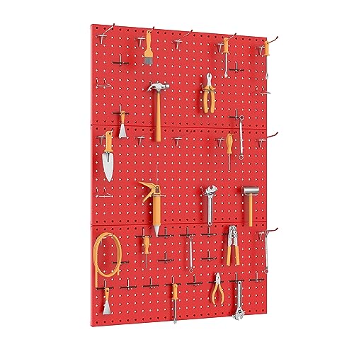 TORACK 3 PCS Metal Pegboard Panels(12x24 inch) for Wall Garage Tools Storage Pegboard System for Workbench, Modular Peg Board Tool Organizer Board Kit(Pack of 3, Red) - Image 2
