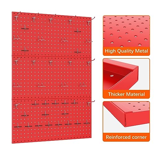 TORACK 3 PCS Metal Pegboard Panels(12x24 inch) for Wall Garage Tools Storage Pegboard System for Workbench, Modular Peg Board Tool Organizer Board Kit(Pack of 3, Red) - Image 5