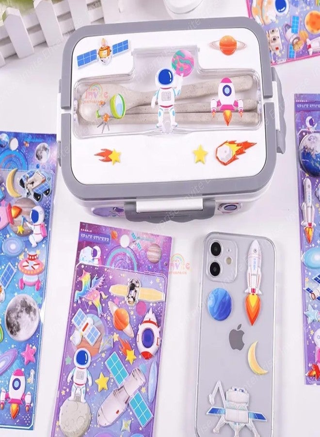 Funspark Space 4 Sheet 3D Puffy Sticker Set – Astronaut, Rocket, Planet & Galaxy Self-Adhesive Waterproof Stickers for Kids Scrapbook, Diary, Laptop & DIY Crafts - Image 2
