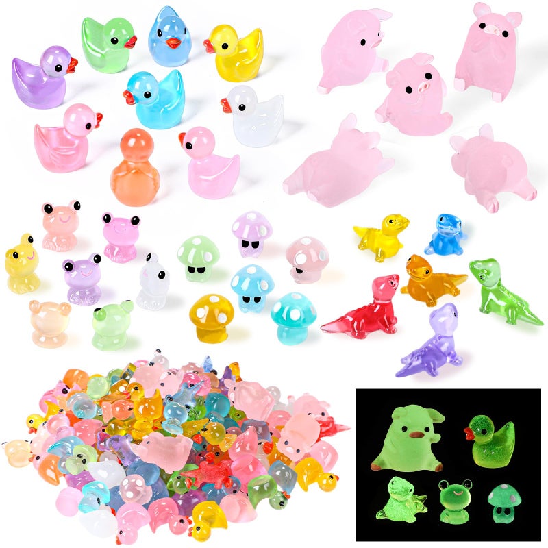 Outus 154 Pcs Luminous Mini Resin Animals Glow in The Dark Ducks Tiny Resin Animal Figurines Glow in The Dark Mini Figurines for Micro Garden Landscape Cake Potted Plants Decor Supplies (Classic) - Image 1