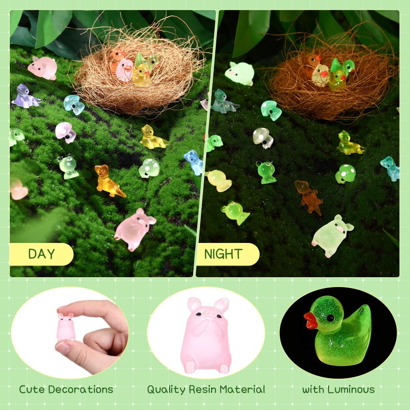 Outus 154 Pcs Luminous Mini Resin Animals Glow in The Dark Ducks Tiny Resin Animal Figurines Glow in The Dark Mini Figurines for Micro Garden Landscape Cake Potted Plants Decor Supplies (Classic) - Image 3