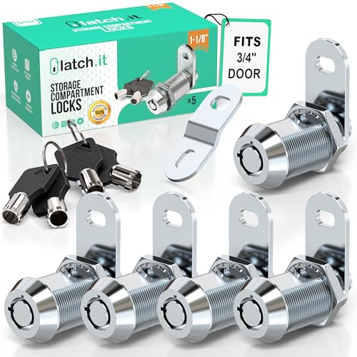 LATCH.IT 1-1/8" Cam Lock 5-Pack | Fits 3/4" Door | 100% Metal RV Storage Locks for Cabinets, Toolbox & Storage Doors with 10 Tubular Keys | RV Compartment Locks | Check Fitment Image Before Purchasing - Image 1