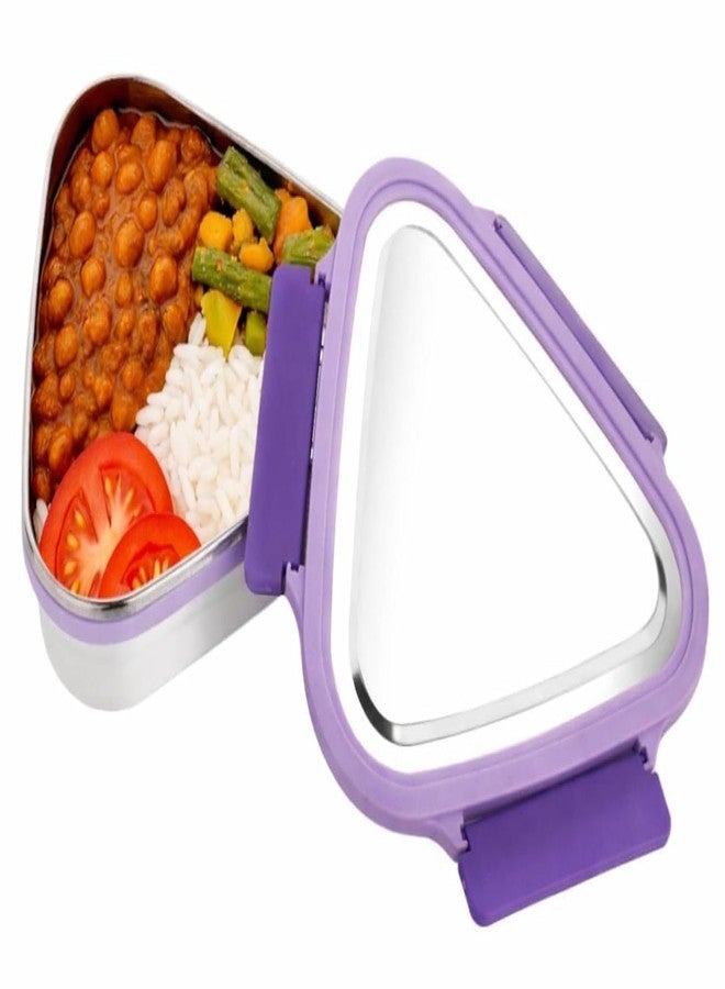 Gcrox Stainless Steel Mini Triangular Lunch Box with Lid - Leak Resistant Snack Container & BPA Free Locking Lid - Compact Small Steel Tiffin Box for Kids, Office & Travel Use (800ML)(Multicolor) - Image 1