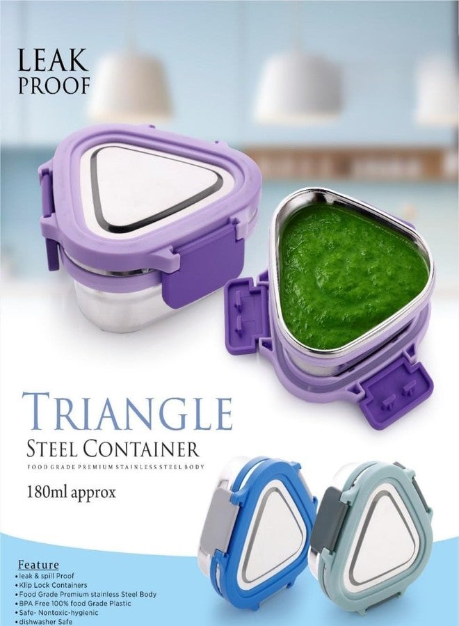 Gcrox Stainless Steel Mini Triangular Lunch Box with Lid - Leak Resistant Snack Container & BPA Free Locking Lid - Compact Small Steel Tiffin Box for Kids, Office & Travel Use (800ML)(Multicolor) - Image 3