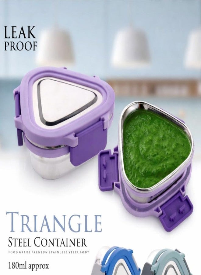 Gcrox Stainless Steel Mini Triangular Lunch Box with Lid - Leak Resistant Snack Container & BPA Free Locking Lid - Compact Small Steel Tiffin Box for Kids, Office & Travel Use (800ML)(Multicolor) - Image 4